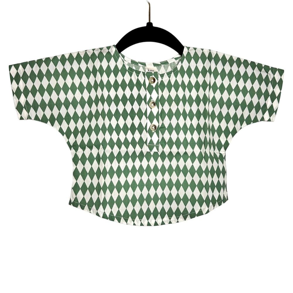 Kate Quinn Harlequin checkered Green white shirt Size 3-6 M